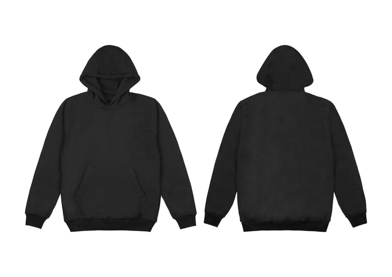 Blank flat black hoodie template isolated on white background