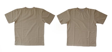 Mock-up of a plain beige t-shirt, front and back view, ready to be personalized