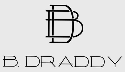 B. Draddy logo with stylized monogram initials and company name in outline lettering