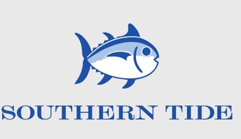 Blue fish logo with Southern Tide text below on gray background