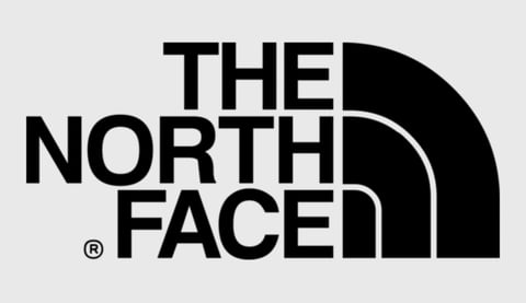 The North Face logo featuring bold black text with a registered trademark symbol and a stylized black mountain peak design