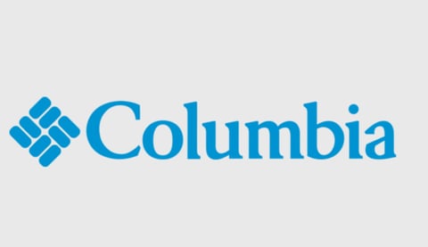 Columbia logo with blue geometric diamond symbol and text on light gray background