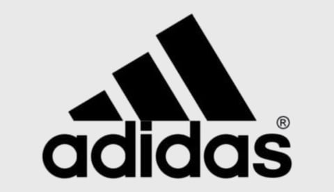 Adidas logo featuring three black stripes above the word adidas with registered trademark symbol