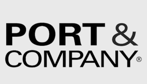 Port and Company logo featuring black text with registered trademark symbol on gray background